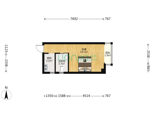 江山名座大厦 1室0厅1卫 45平方