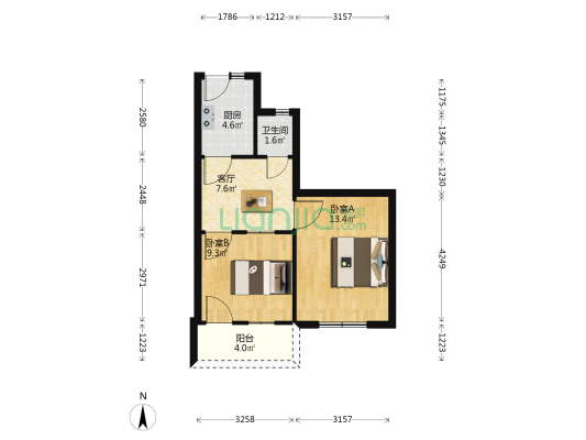 双岗老街66号 2室1厅1卫 49平方