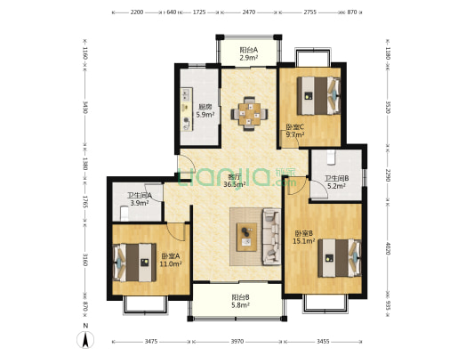 金珠花苑 3室1厅2卫 114平方