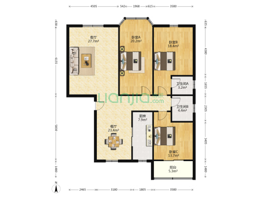 鸿运楼 3室2厅2卫 148平方