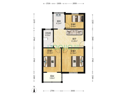人保小区 3室1厅1卫 63平方