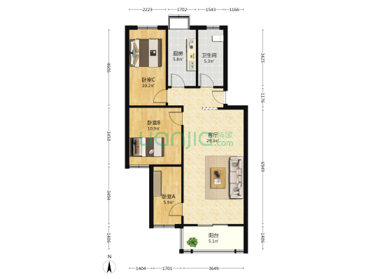 迪雅花园 3室1厅1卫 88平方
