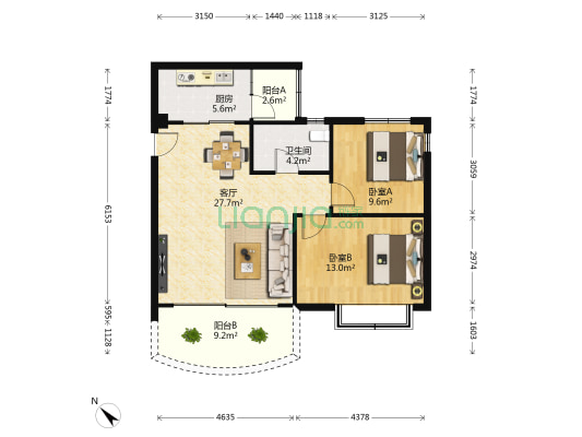 华南碧桂园紫翠苑 2室1厅1卫 80平方