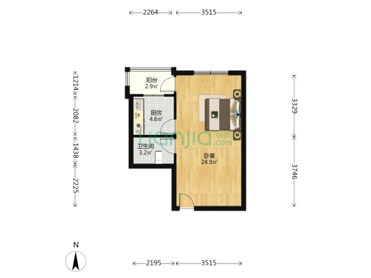 天保绿城 1室2厅 南-户型图
