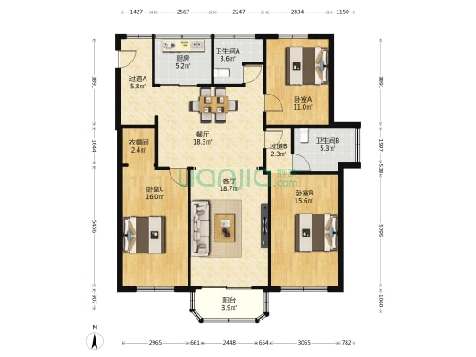 国际大厦 3室2厅2卫 152平方