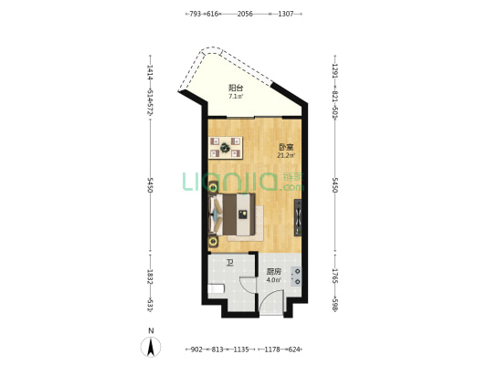 天艺国际酒店 1室0厅1卫 51平方