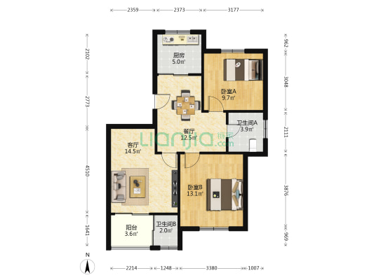 白沙恒苑 2室2厅2卫 92平方