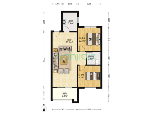 金色梧桐 2室1厅1卫 84平方