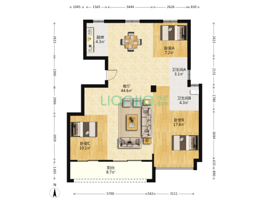 孙家垟锦园 3室1厅2卫 120平方