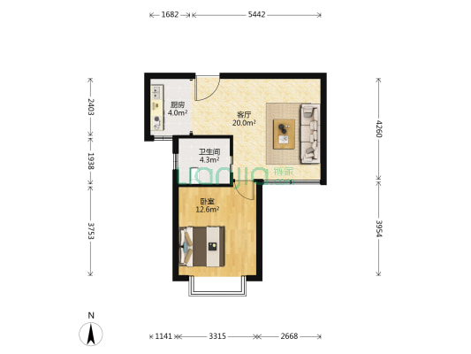 中浩云花园 1室1厅1卫 59平方
