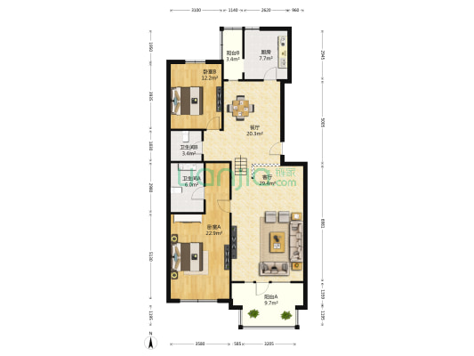 翡翠城二期 2室2厅2卫 126平方