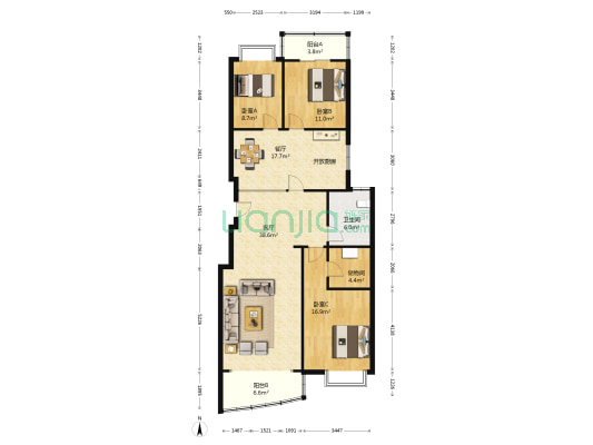 南湖嘉园 3室2厅1卫 136平方