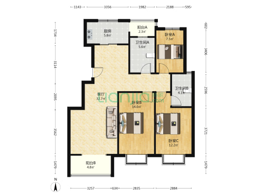 一梯两户，房本在手，无抵押，无遮挡-户型图