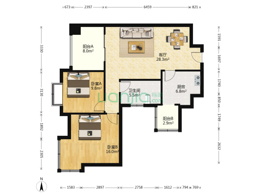 瑞安城中汇 2室1厅1卫 88平方