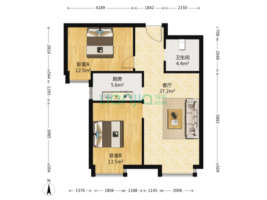 悦东嘉园 2室1厅1卫 83平方
