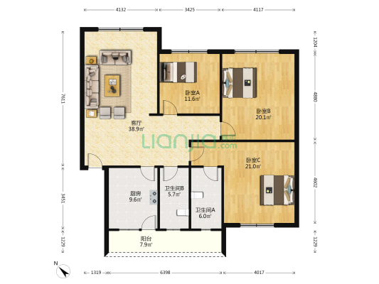 三和家园 3室1厅2卫 143平方