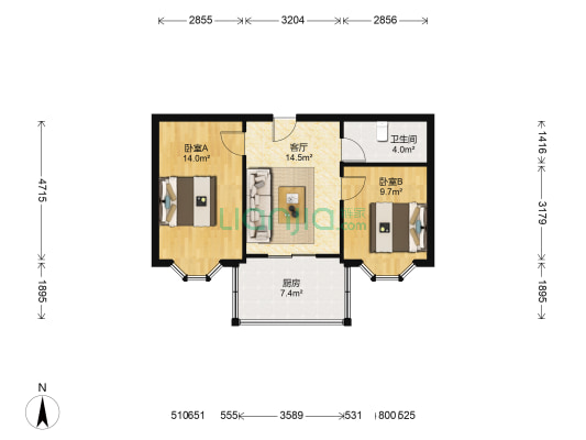 绿云花园 2室1厅1卫 59平方