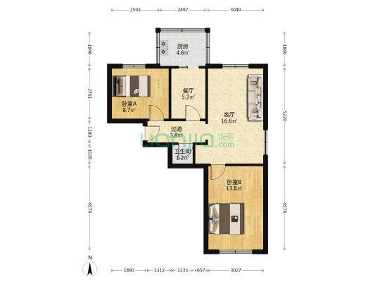 公交宿舍 2室2厅1卫 65平方