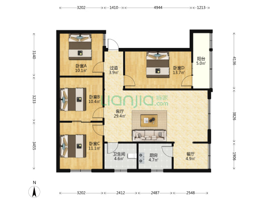 小高庄街五巷 4室2厅1卫 120平方