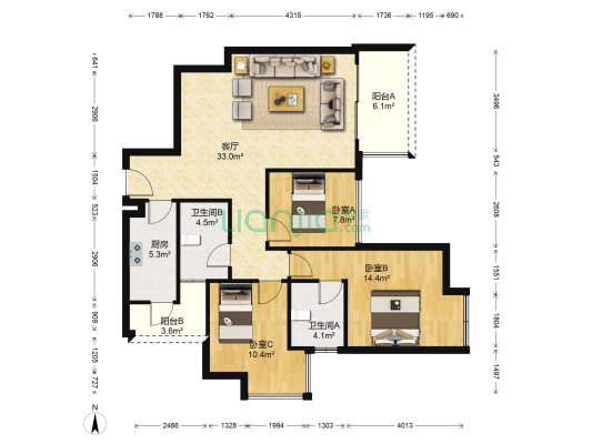 尚郡 3室1厅2卫 108平方
