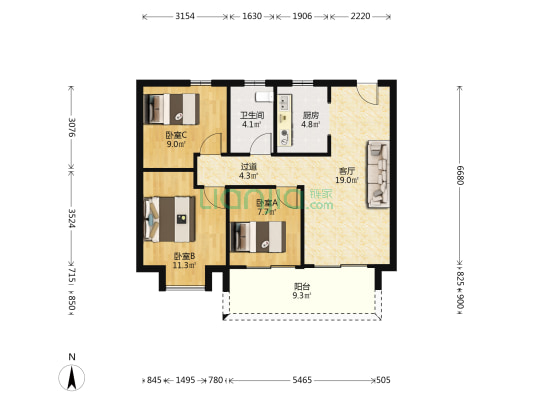 光樾华庭 3室1厅1卫 89平方