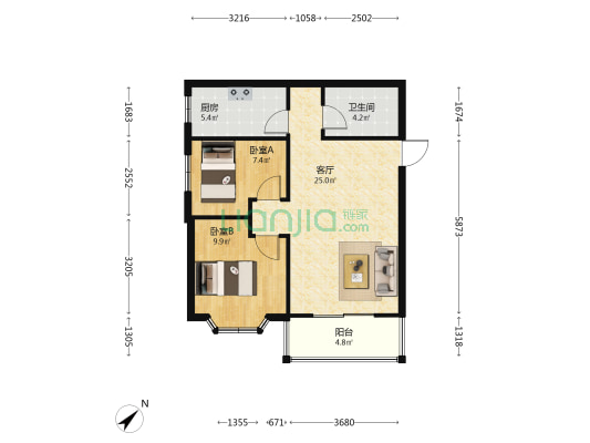 东辰苑 2室1厅1卫 67平方