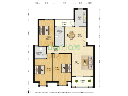 荷兰小镇南区 3室2厅2卫 139平方