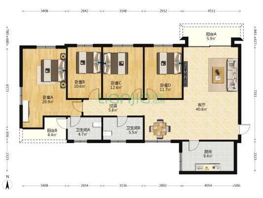 银农公寓 4室1厅2卫 199平方