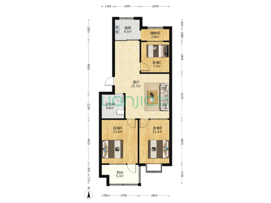 中微家园 3室1厅1卫 97平方