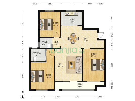 恒祥鼎苑 3室2厅2卫 134平方