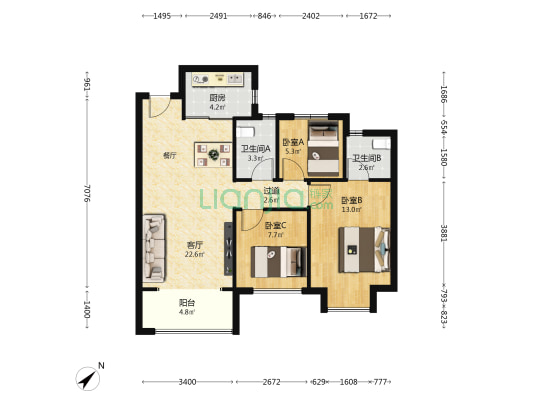 永同昌翡翠峯境 3室1厅2卫 95平方