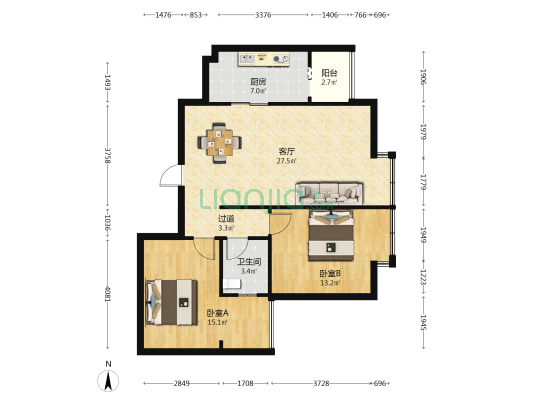 缇香府 2室1厅1卫 94平方