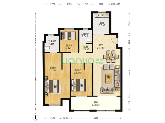 丰盛名望府 3室1厅2卫 129平方