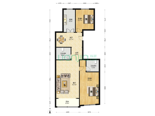 裕龙大厦 2室2厅2卫 164平方