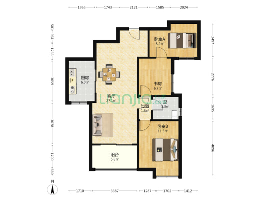 爱家·尊邸 3室1厅1卫 92平方
