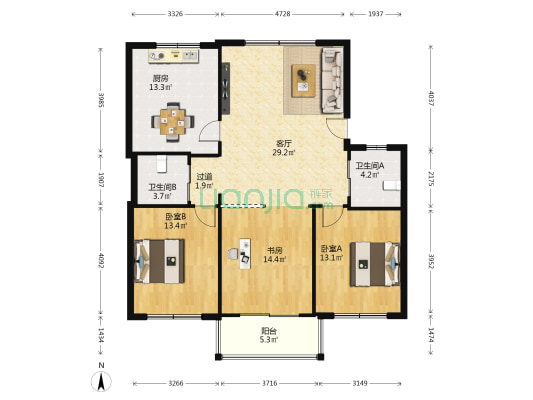 通达小区 3室1厅2卫 117平方