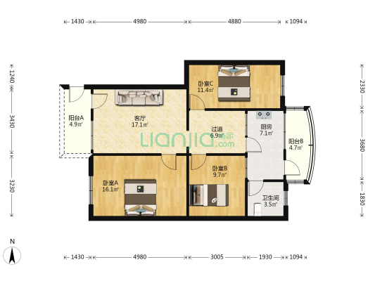 松园大道12号之四 3室1厅1卫 82平方