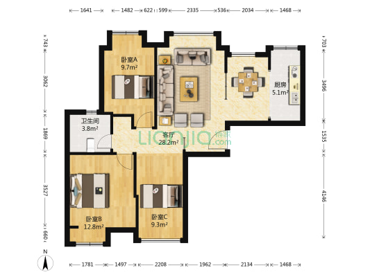 花样年花样城 3室1厅1卫 87平方
