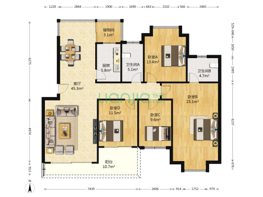 小石城·北湖 4室1厅2卫 153平方
