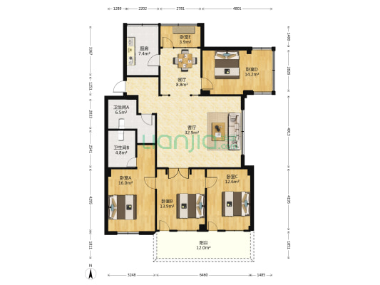 湖滨新城 5室2厅2卫 146平方