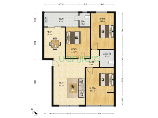 畜牧局宿舍 3室2厅2卫 100平方