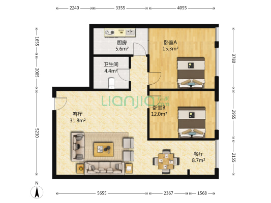 华德广场 2室2厅1卫 104平方
