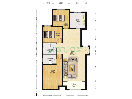 卓悦城北京未 3室2厅 南 北-户型图