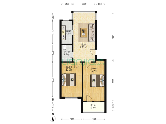 枫林小镇 2室1厅1卫 75平方