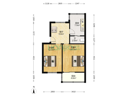 瓜沥镇上街 2室1厅1卫 57平方