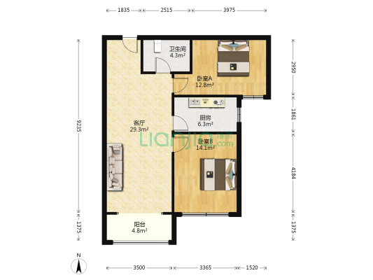 天园二期 2室1厅1卫 86平方