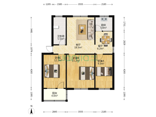 电视台家属院 3室2厅1卫 89平方