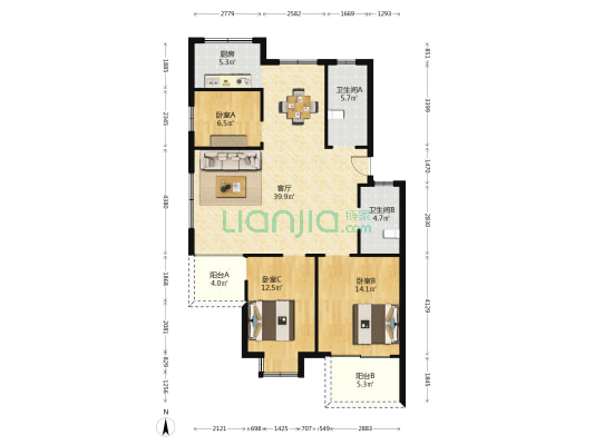 中兴近江家园 3室1厅2卫 112平方