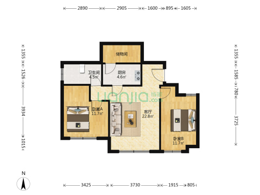 东岸名郡一期 2室1厅1卫 76平方