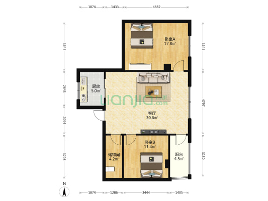商品街大道 2室1厅0卫 95平方